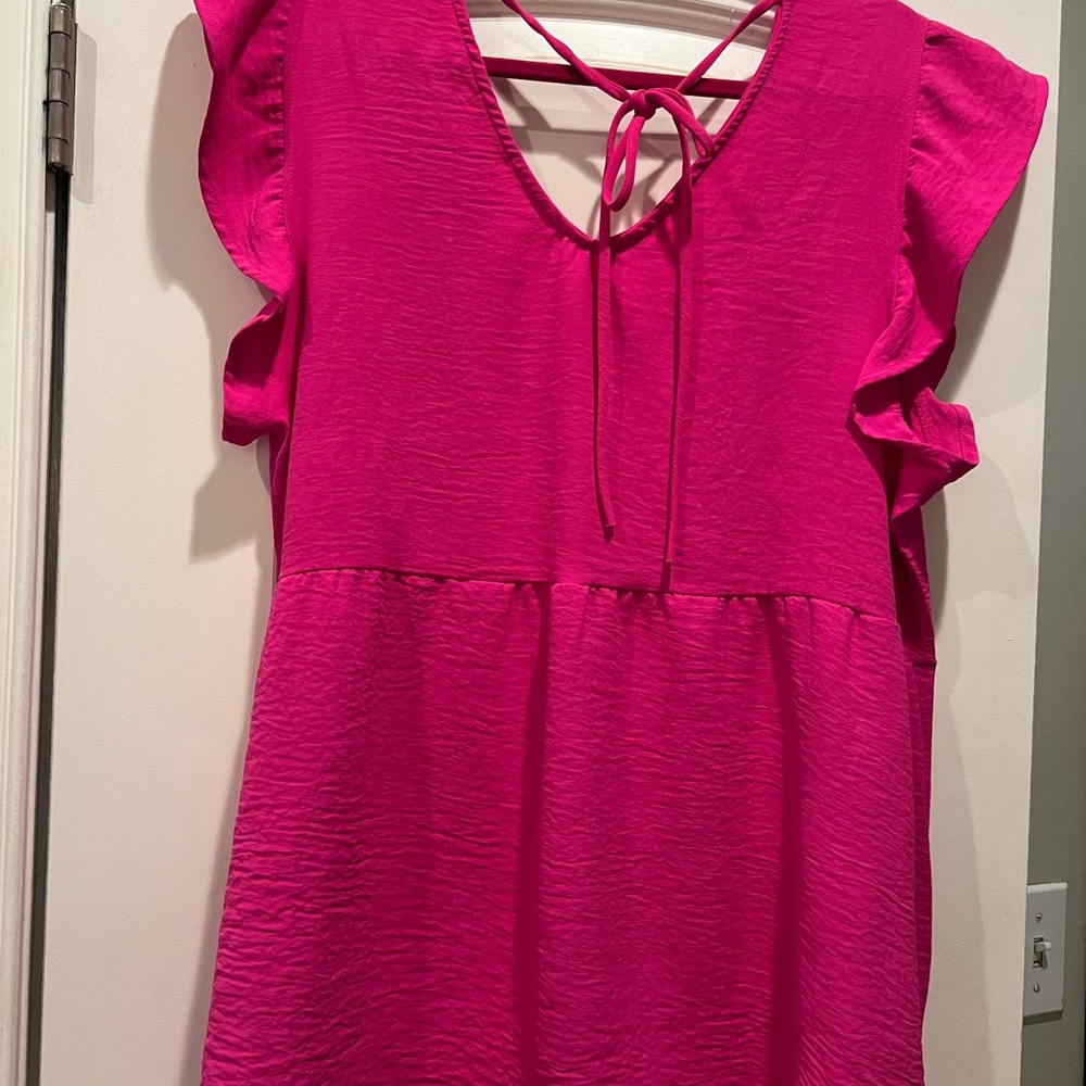 Cotton Bleu Vibrant Pink Ruffle Sleeve top